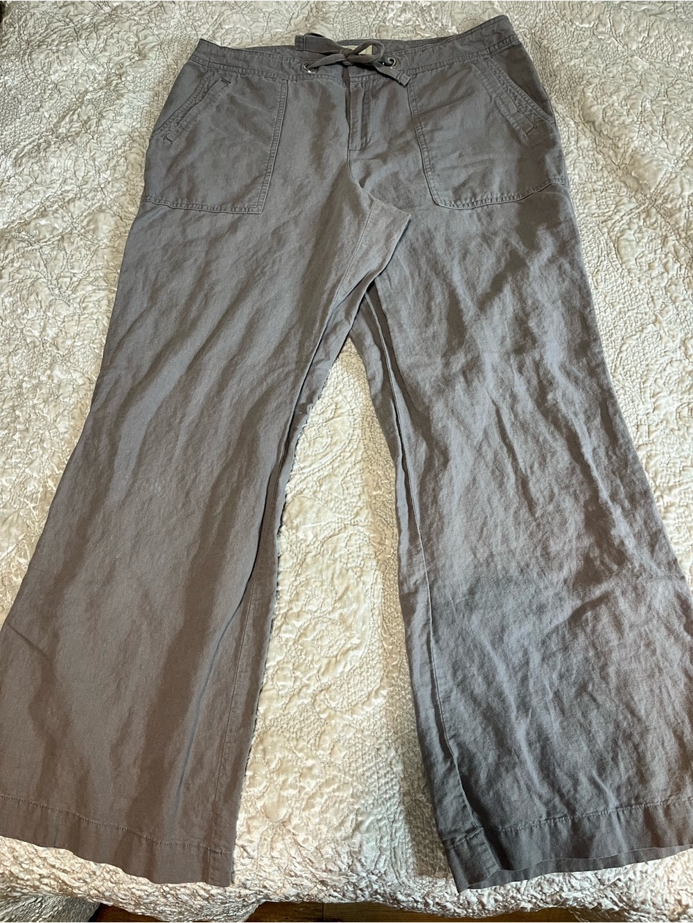 Banana Republic Casual Drawstring Wide-Leg Pants, gray linen. Size 14